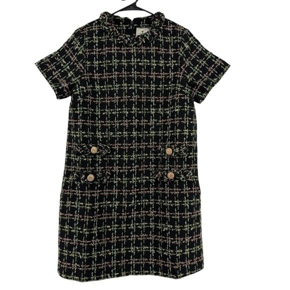 Tuckernuck Jackie Holly Tinsel Tweed Short Sleeve Dress Black Size Large Festive - Picture 2 of 9